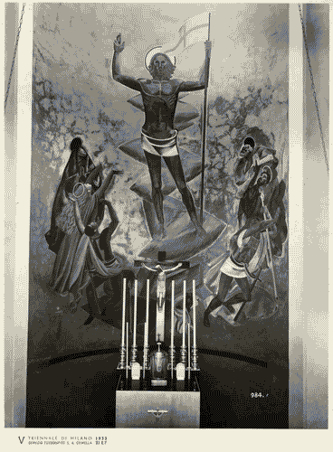 Image for V Triennale - Mostre nel parco - Padiglione della mostra d'arte sacra - Pittura murale "l'ascensione" di Enzo Morelli - Altare di Enrico Ratti