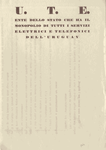 Image for Opuscolo "U.T.E, Ente dello Stato che ha il monopolio di tutti i servizi elettrici e telefonici dell'Uruguay", 8 pagine