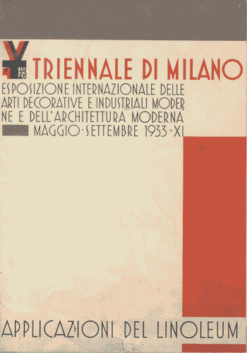 Image for Pieghevole "Applicazioni del linoleum", con logo di Mario Sironi, e con elenco delle strutture realizzate con l'impiego del linoleum e pianta della loro dislocazione nel Palazzo dell'Arte e nel Parco Sempione